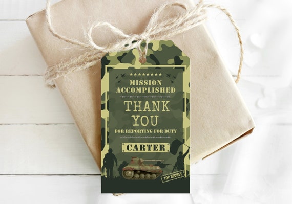ARMY PARTY Thank you cards edit in Corjl Favor cards Gift tags Editable tags Personalized thank you tags Party bag tags Printable tags AAA7 Il_570xn