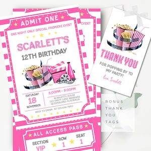 Film Nacht Karte Einladung Vorlage Film Nacht Party Einladung Bearbeitbar Film Geburtstag Karte Vorlage Popcorn Party Kinokarte