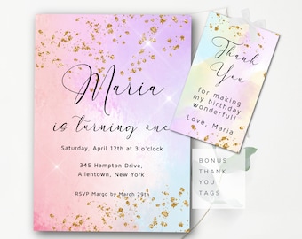 Editable Pastel Invitation Pastel Birthday Invitation Editable Girls Colorful Invitation Pastel Birthday Invitation Watercolor Pastel Invite