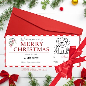 Neuer Hund Weihnachtsgeschenkgutschein Neuer Welpe Geschenk Überraschung Hundegutschein Gutschein Vorlage 100% EDITIERBARER TEXT Sofortiger Download