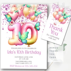 Editable 10th Birthday Invitation Template Girls Glitter Birthday Invitation Editable Girls Tenth Birthday Invitation Instant Download BP1