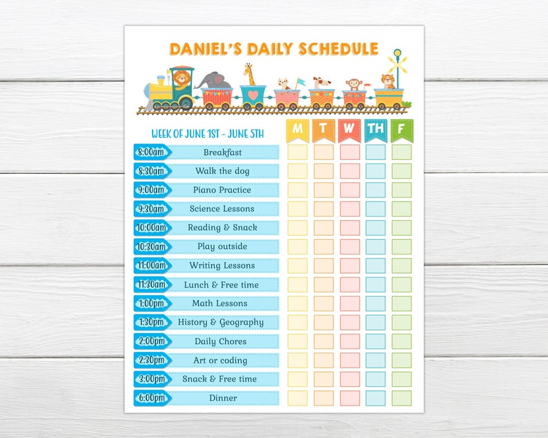 Kids editable daily schedule chart, Boys Daily routine chart, Personalise save and print instantly, Instant print, Home school Routine chart image 1
