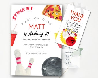 Editable Bowling Party Invitation Ten Pin Bowling Birthday Party Template Bowling Party Invitation Bowling Invite Instant Download