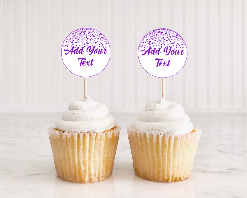 Purple Confetti Cupcake Toppers for Instant Printing. EDITABLE Etsy