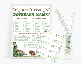 Dinosaur Birthday Party Game What's your Dinosaur Name Game Dinosaur Printable Game Dino Birthday Dinosaur Game Boys party Games DIN1