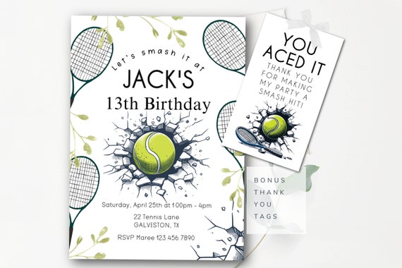 Editable Tennis Party Invitation Boys Tennis Birthday Party Template Tennis Themed Party Invitation Tennis Invite Instant Download