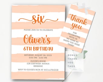 Orange Birthday Invitation Orange Stripes Invitation Editable Orange Invitation Orange and White Invitation Orange Birthday Invitation