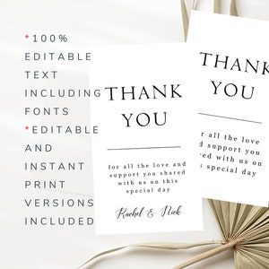 Bearbeitbare Geschenkanhänger für jeden Anlass, minimalistische Dankesanhänger, bearbeitbare Geschenkanhänger, Sofortdruck, Schwarz-Weiß-Dankesanhänger, sofortiger Download