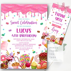 Girls Birthday Invitation Editable Sweets Invitation Candy Birthday Invitation Template Download Invitation Sweets Lollies Invitation - SWB3