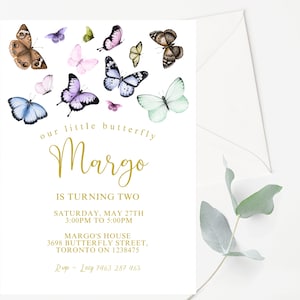 Editable Butterflies Birthday Party Invitation Butterfly Birthday Colorful Butterfly Invitation Butterfly Party Butterflies Invitation  BF2