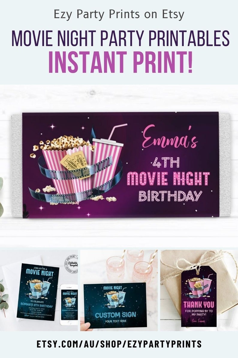 Movie Night Invitation Movie Birthday Invitation Movie Sleepover Popcorn Party Invitation Instant Download Editable Invitation MNP6 image 8