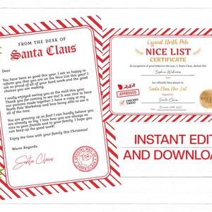 Lettera di Babbo Natale modificabile e lista di Nizza, certificato lettera di Babbo Natale e lista di Nizza, scheda con download istantaneo, testo modificabile, lettera di Babbo Natale a tema Nizza
