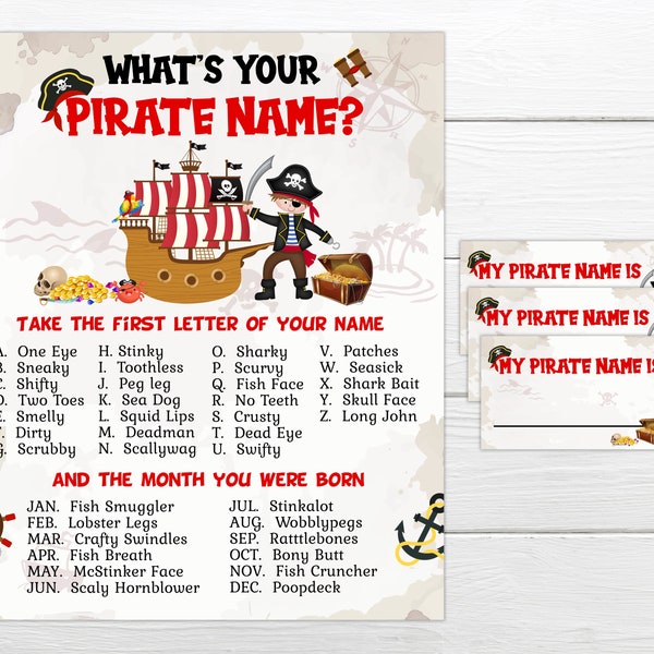 Pirate Party Game Instant Download Instant Printable Party Game Pirate Birthday Party Game What's Your Pirate Name Game Boys Party Games