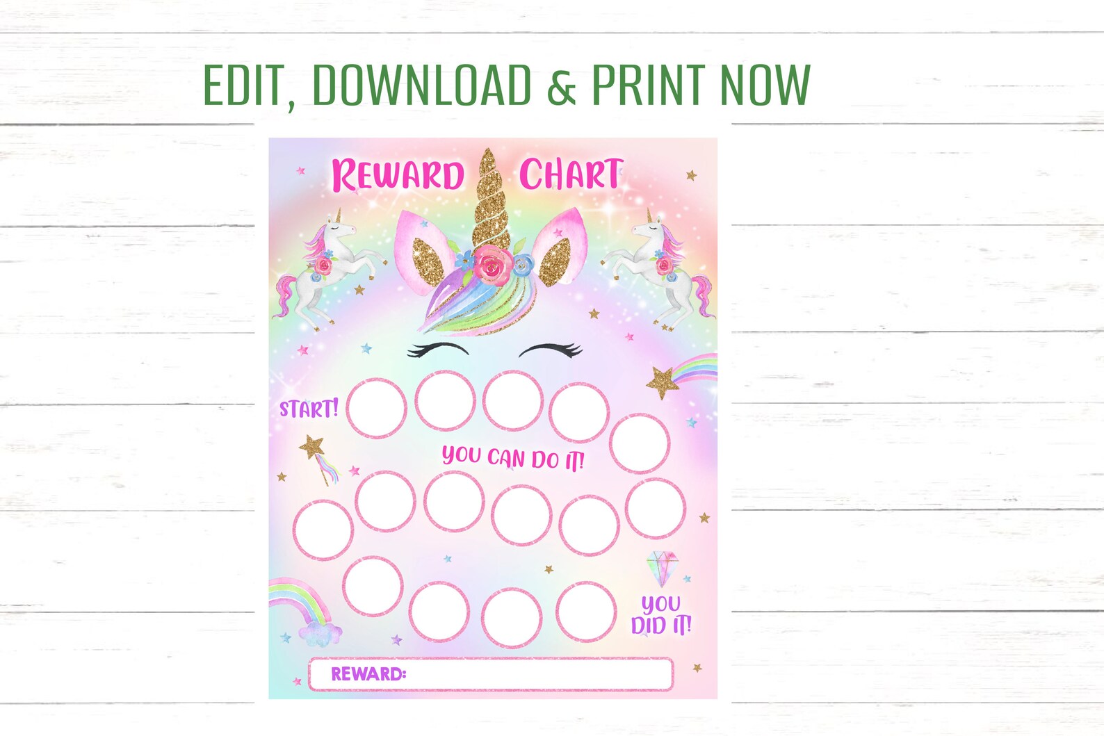 Editable Unicorn Reward Chart Unicorn Sticker Chart Pink Unicorn Chart ...