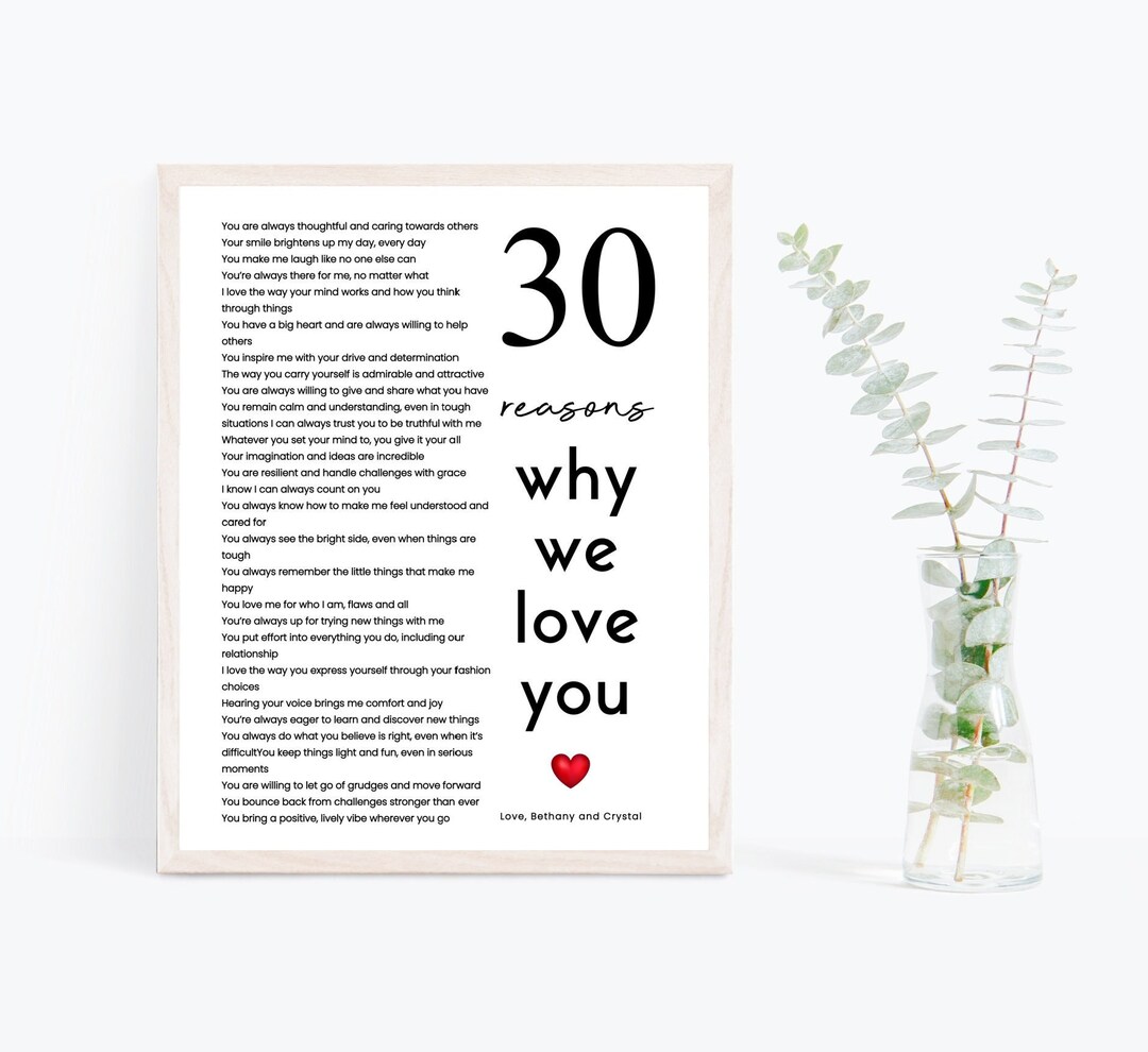 30 Reasons Why We Love You Poster Template Printable 30th Gift for Her ...