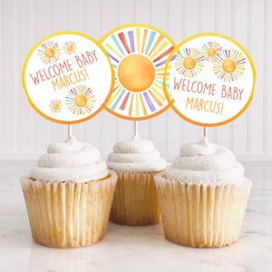Sunshine Cupcake Toppers Editable Sunshine Party Decor Sun Birthday Centerpiece Modern Cake Toppers Sunshine Decor Baby Shower SN