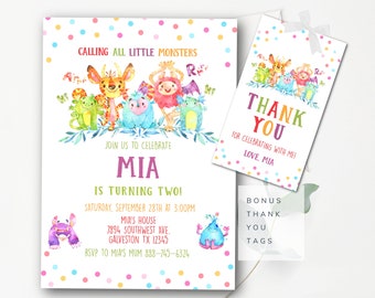 Little Monsters Birthday Invitation Template Monster Birthday Party Invitation Little Monster Thank You Tag Monsters Editable Template  LMP7