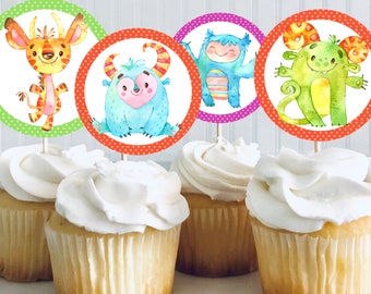 Monster birthday cupcake toppers for instant printing, Monster Toppers, cake toppers, Cupcake party toppers, Birthday party toppers  LMP7