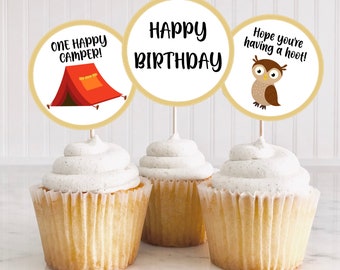 Happy Camper Birthday Cupcake Toppers birthday party decor First Birthday Happy Camper party toppers decor Birthday cupcake toppers CBP8