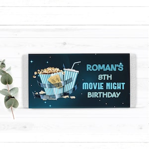 Movie Night Party Chocolate Wrapper Template Editable Movie Birthday Wrappers Candy Wrappers Printable Movie Night Party Wrappers  - MNB6