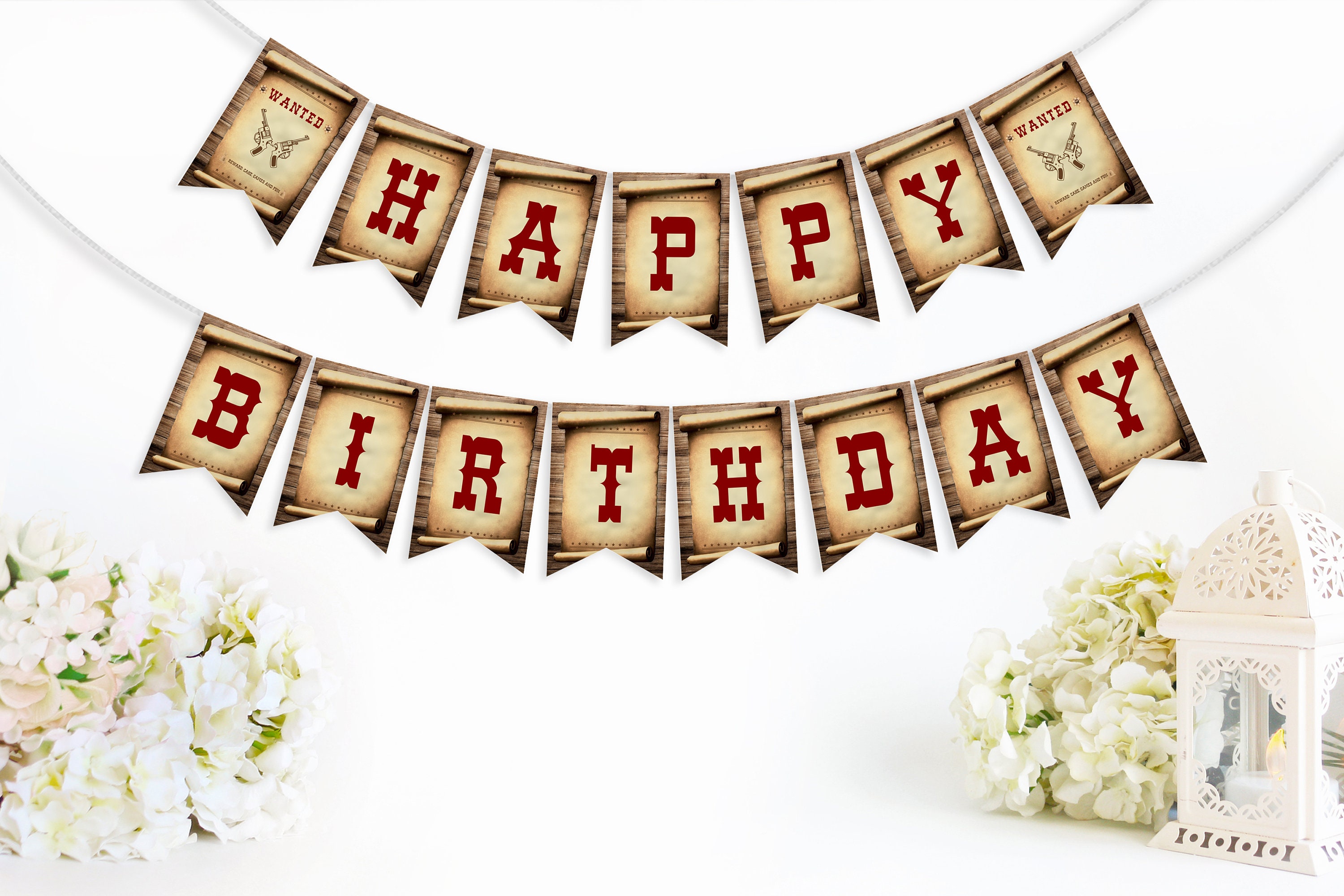 Western-Geburtstags-Party-Girlande Cowboy-Party Wimpelkette Cowboy-Geburtstagsbanner Western-Party Gesucht Outlaw Geburtstagsparty Banner WPO1