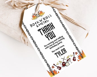 Editable Heavy Rock Birthday Gift Tags Metal Rock Favor Tags Editable Rock And Roll Tags Personalized Rock N Roll Thank You Tags