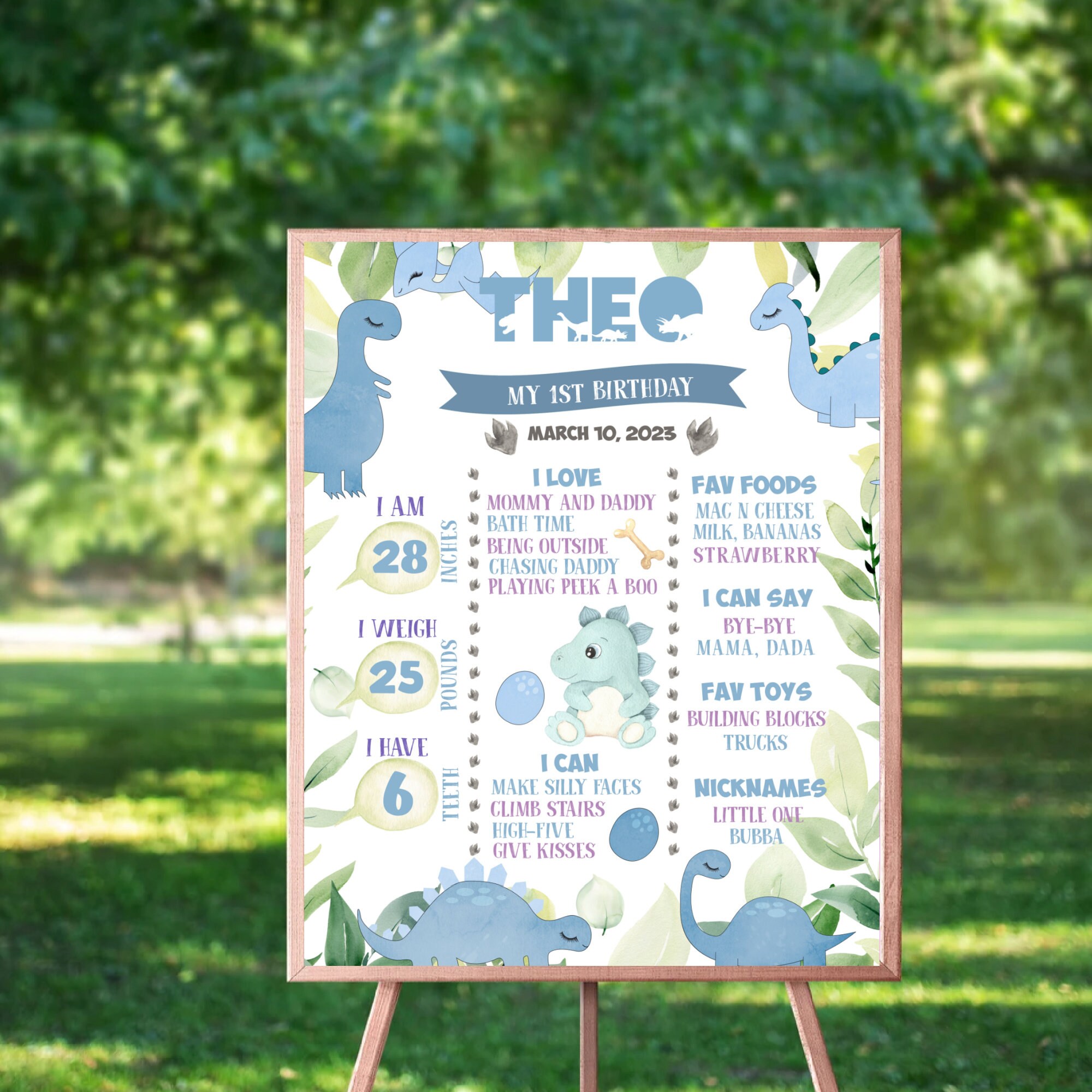 Dinosaur First Birthday Milestone Sign Blue Dinosaur 1st Birthday Photo ...