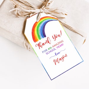 Editable Teacher appreciation tags personalized Favor cards Teacher tags Personalized gift tags Printable party tags Rainbow thank you