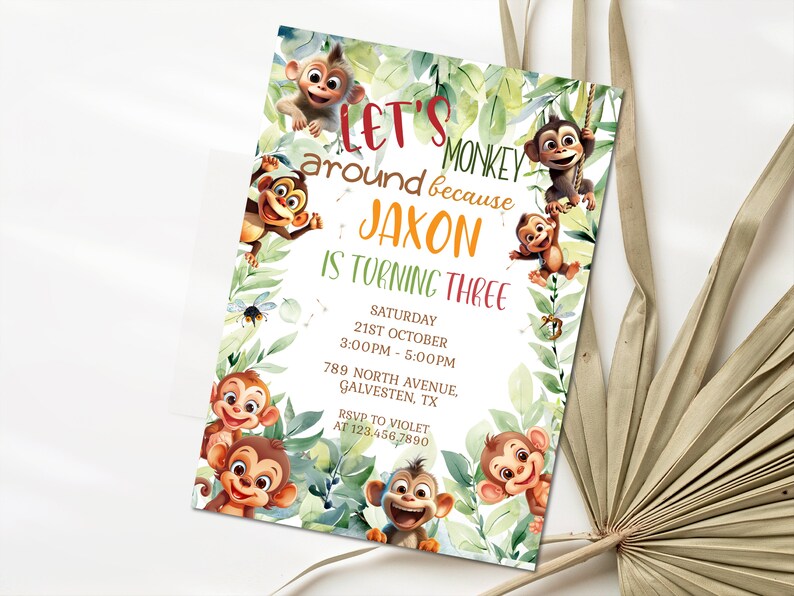Editable Cheeky Monkey Invitation Monkey Instant Birthday Invitation ...