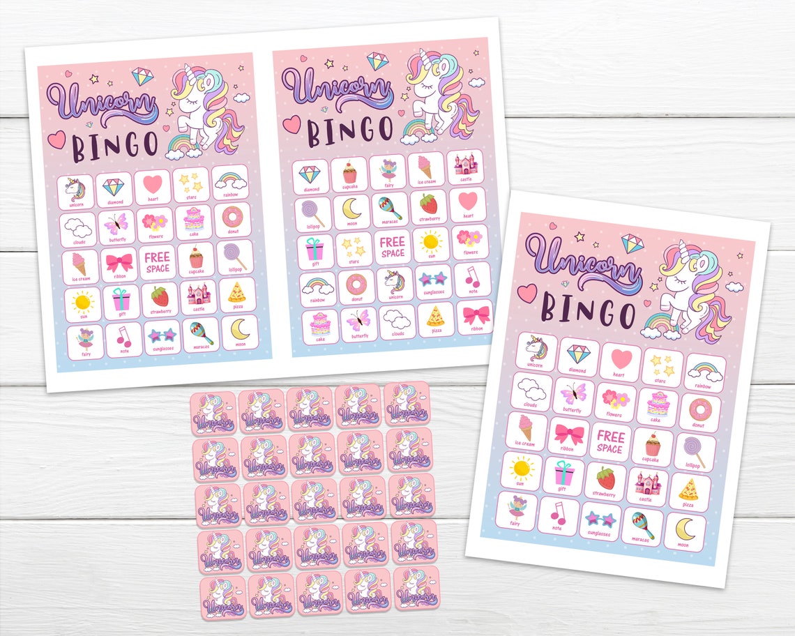 unicorn bingo game unicorn printable bingo game easy 5 in a etsy