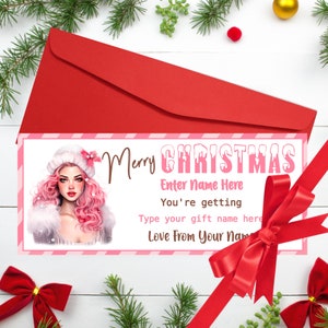 Editable Christmas Gift Certificate Template Printable Coupon Pink Christmas Voucher Template Instant Download Gift Idea for Her