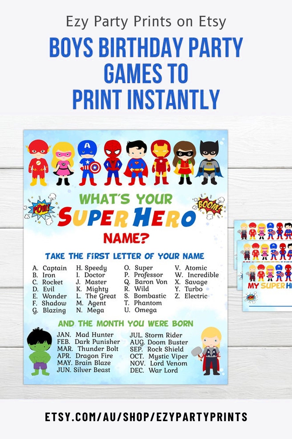  What's Your Superhero Name Game (1 Superhero Theme Sign and 30  Name Tag Stickers), Superhero Game Party Decoration, Birthday Game for  Kids, Family Game-14 : Movies & TV