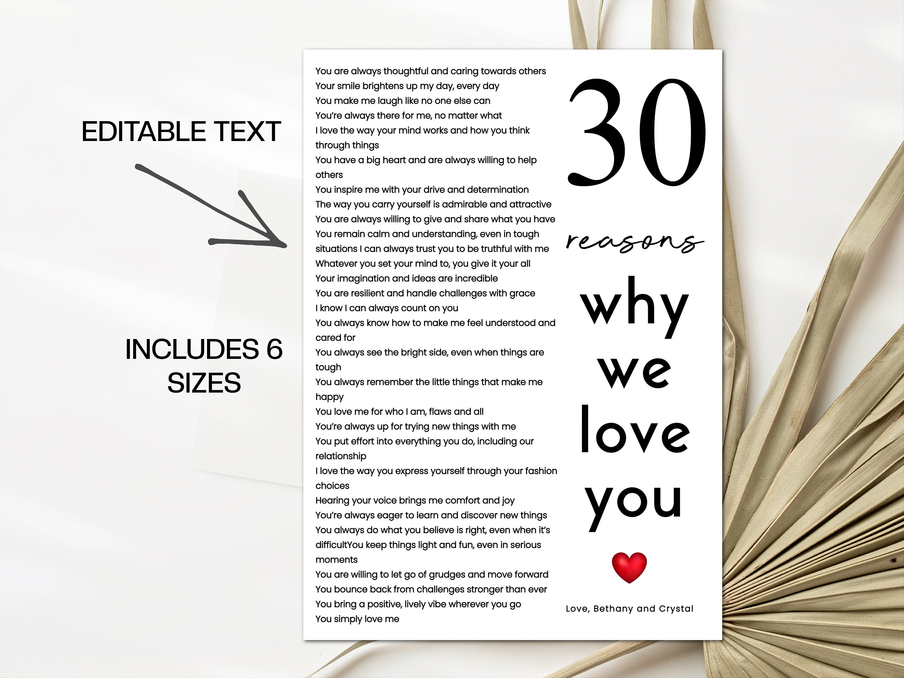 30 Reasons Why We Love You Poster Template Printable 30th Gift for Her ...