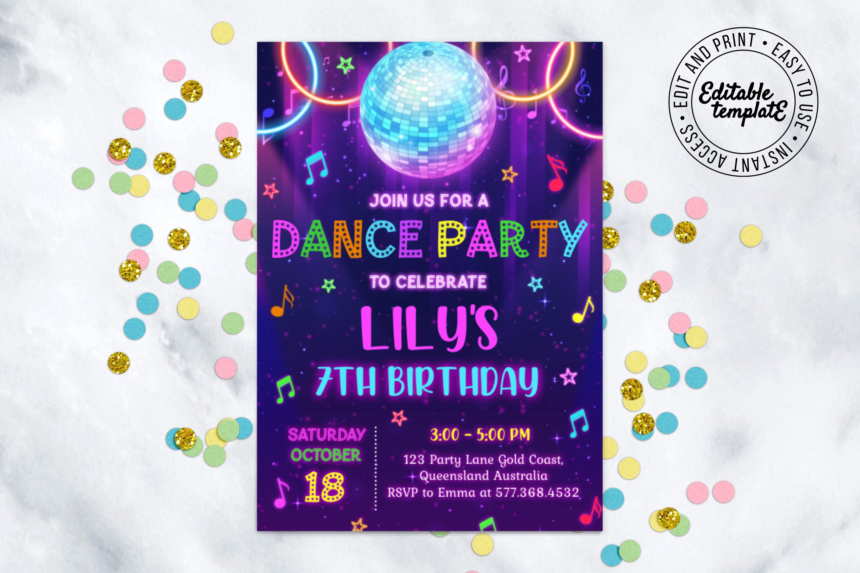 Disco Party Invitation Disco Birthday Invitation Dance Birthday Party  Invitation Disco Invitation Dance Party Invitation Instant Download 