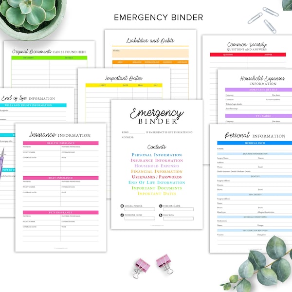 EMERGENCY Planner Printable Emergency Binder In Case of Emergency Planner End of Life Planner What if Planner A5 and A4 Letter Size