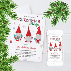 Xmas Party Invite Gnomes Christmas Party Invitation Kids Editable Christmas Invitation Download and Print Instantly