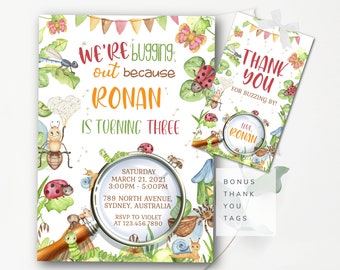 Editable Bug Birthday Invitation Insect Birthday Invite Template Bugging Out Invitation Bug Birthday Invite Bug Hunt Invitation - BPI4