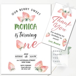 1st Birthday Invitation Strawberry First Birthday Invitation Berry Sweet Birthday Invitation Strawberry Birthday Sweet Party Invite ST1