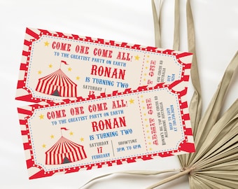 Editable Circus Birthday Ticket Invitation Template Red Carnival Birthday Invitation Circus Ticket Birthday Invitation Circus Party Invite