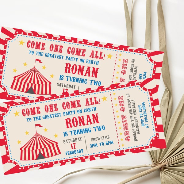 Editable Circus Birthday Ticket Invitation Template Red Carnival Birthday Invitation Circus Ticket Birthday Invitation Circus Party Invite