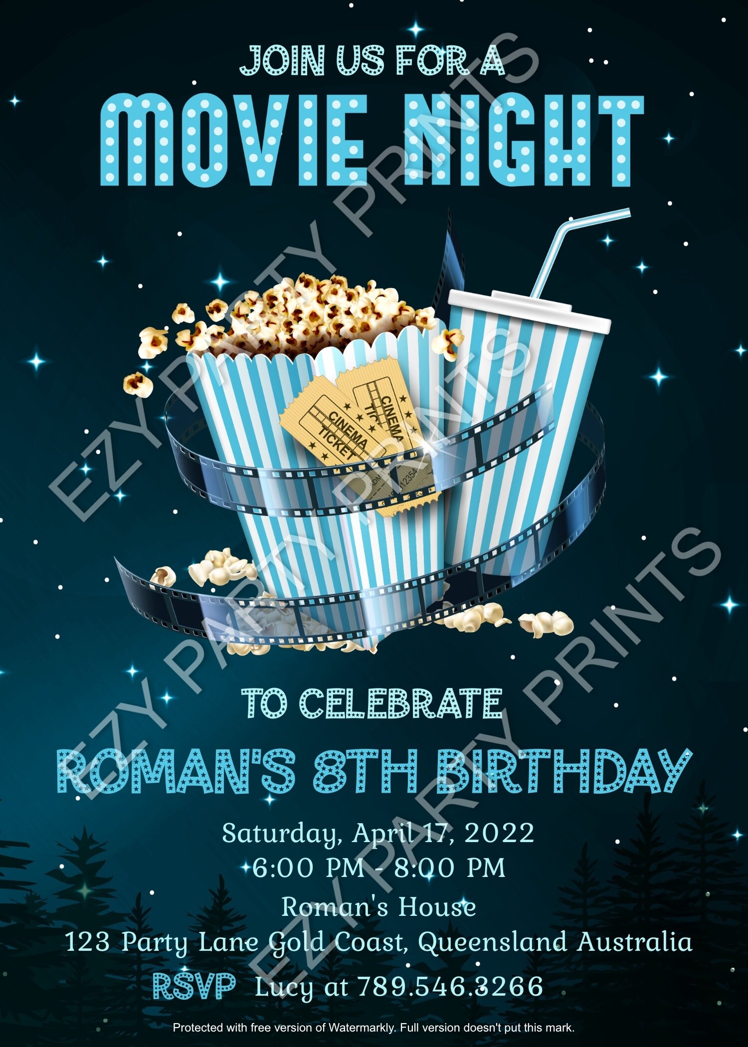 EDITABLE MOVIE NIGHT sign you personalise with your own text. | Etsy