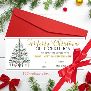 Plantilla de certificado de regalo de Navidad editable Certificado de regalo de Navidad imprimible Vale de regalo de Navidad imprimible
