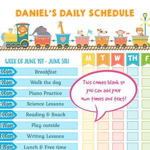 Kids editable daily schedule chart, Boys Daily routine chart, Personalise save and print instantly, Instant print, Home school Routine chart image 2