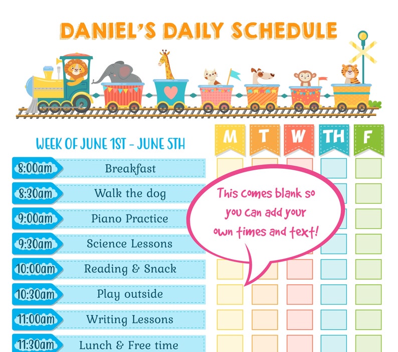 Kids editable daily schedule chart, Boys Daily routine chart, Personalise save and print instantly, Instant print, Home school Routine chart image 2