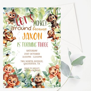 Editable Cheeky Monkey Invitation Monkey Instant Birthday Invitation ...