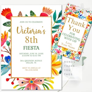 Editable Floral Birthday Invitation Mexican Birthday Invitation Editable Girls Invitation Botanical Invitation Birthday Fiesta Invitation