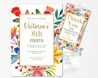Editable Floral Birthday Invitation Mexican Birthday Invitation Editable Girls Invitation Botanical Invitation Birthday Fiesta Invitation