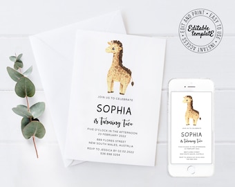 Giraffe Editable Birthday Invitation Giraffe Party Invitation Giraffe Birthday Party Invitation Giraffe Invitation
