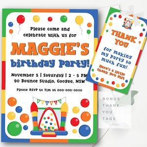 Editable Birthday Invitation Template Colorful Birthday Invitation Bounce Birthday Invitation Jump Birthday Party Invitation BONUS ID tags