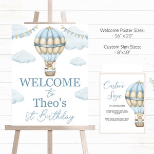 Blue Hot Air Balloon Birthday Welcome Sign Blue Boys Birthday Sign Blue First Birthday Sign 1st Birthday Welcome To My Party Sign BA